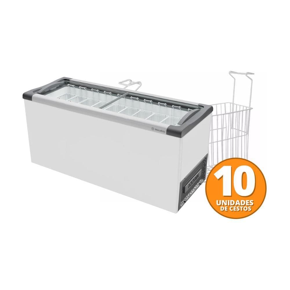 Kit - Freezer Horizontal Tampa de Vidro 404 Litros Nf55 - Metalfrio 127v + 10 Cestos Nextgen Branco
