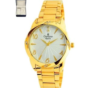 Relógio Champion Feminino Dourado + Kit Colar E Brinco