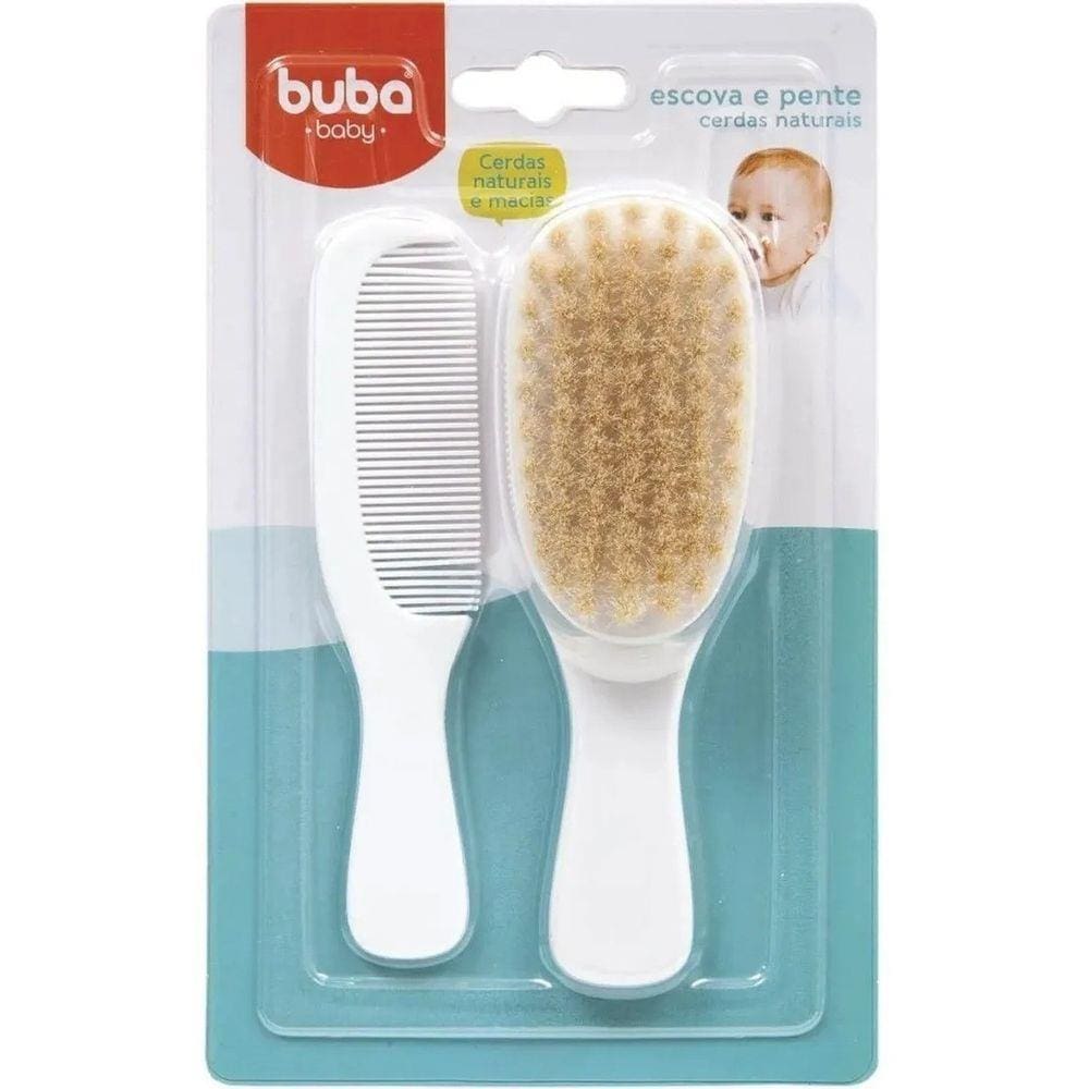 Conjunto Escova E Pente Infantil Cerdas Naturais Buba 08243