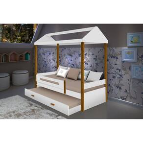 Cama Casa Sara Branco/Mel com Cama Auxiliar com 2 colchões