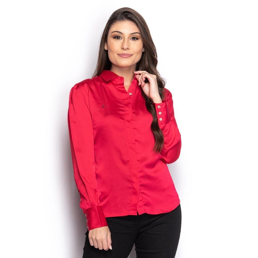 Camisete Social Feminina Manga Longa Cetim Luxo