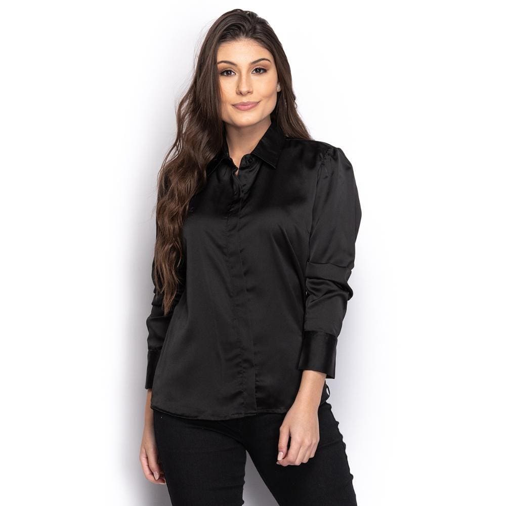 Camisete Social Feminina Manga Longa Cetim Luxo