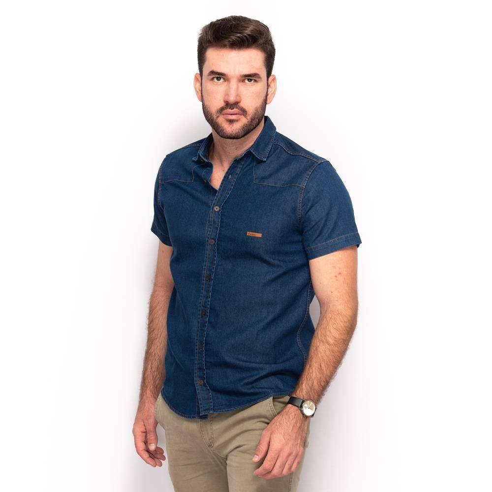 camisas jeans masculinas manga curta