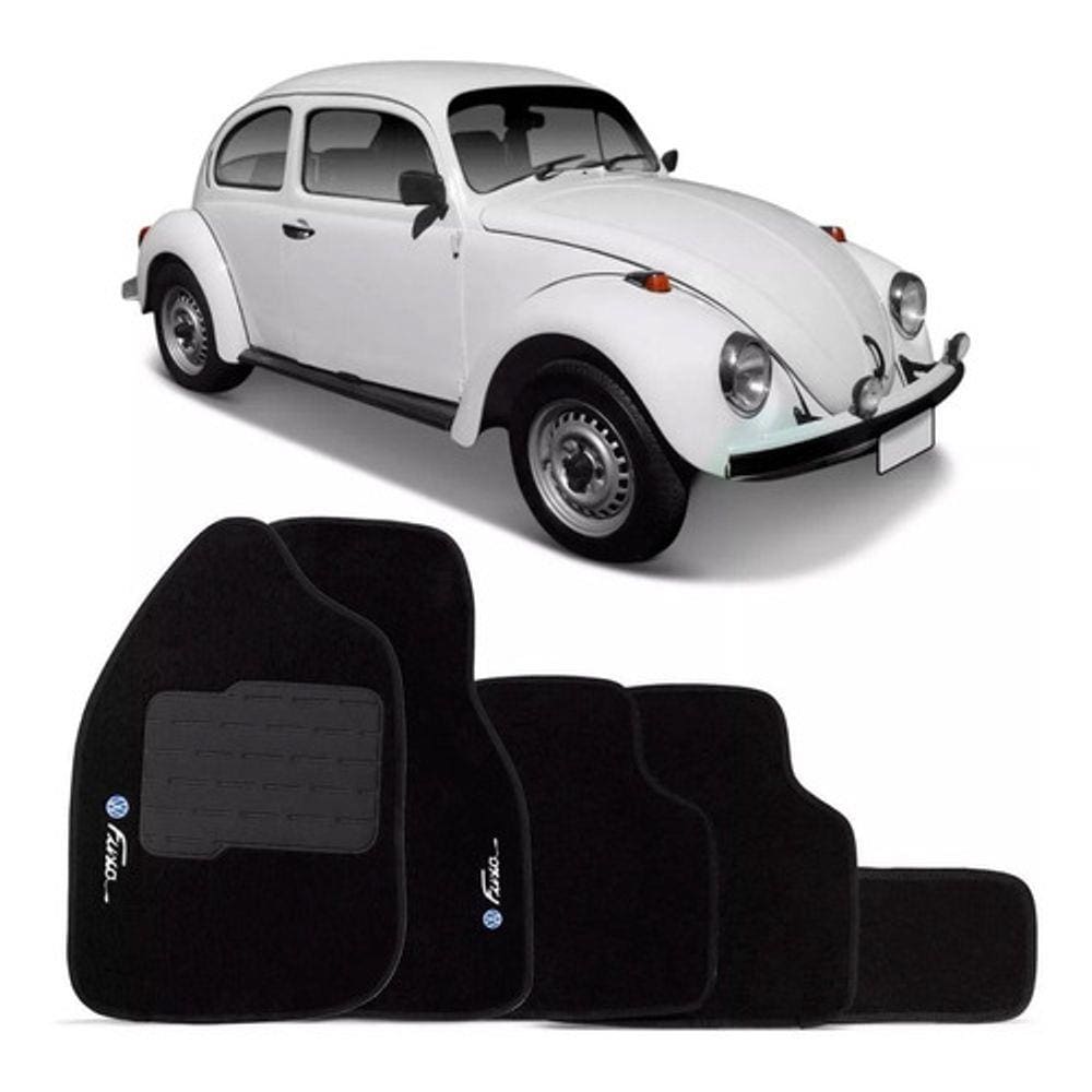 Jogo De Tapetes Fusca 1959 A 1996 Carpete Preto Logo Bordado