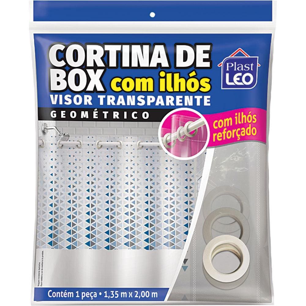 Cortina Box 135x200cm PVC Plast Leo Geométrico com Ilhós