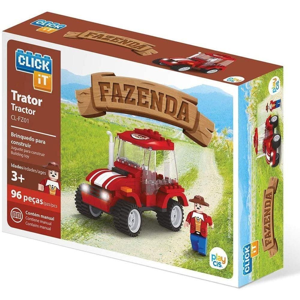 Brinquedo Fazenda Trator C/96 Blocos de Montar - Click It