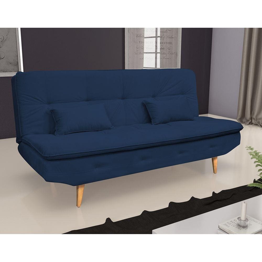 Sofá Cama Antonella Matrix Reclinável 3 Lugares Veludo Light - Azul Marinho