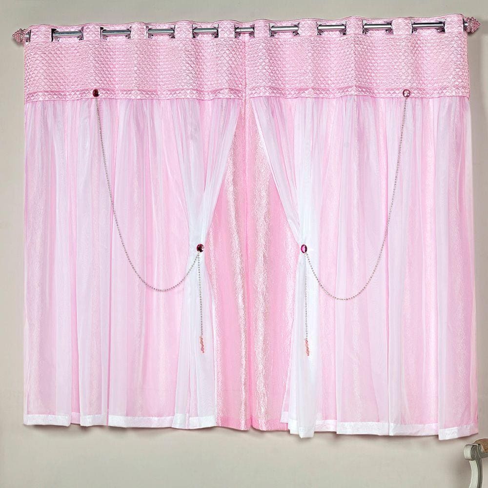 Cortina Princesinha Rosa 2,60m x 1,70m altura - Varão de até 2m