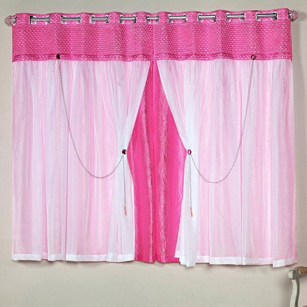 Cortina Princesinha Pink 2,60m x 1,70m altura - Varão de até 2m