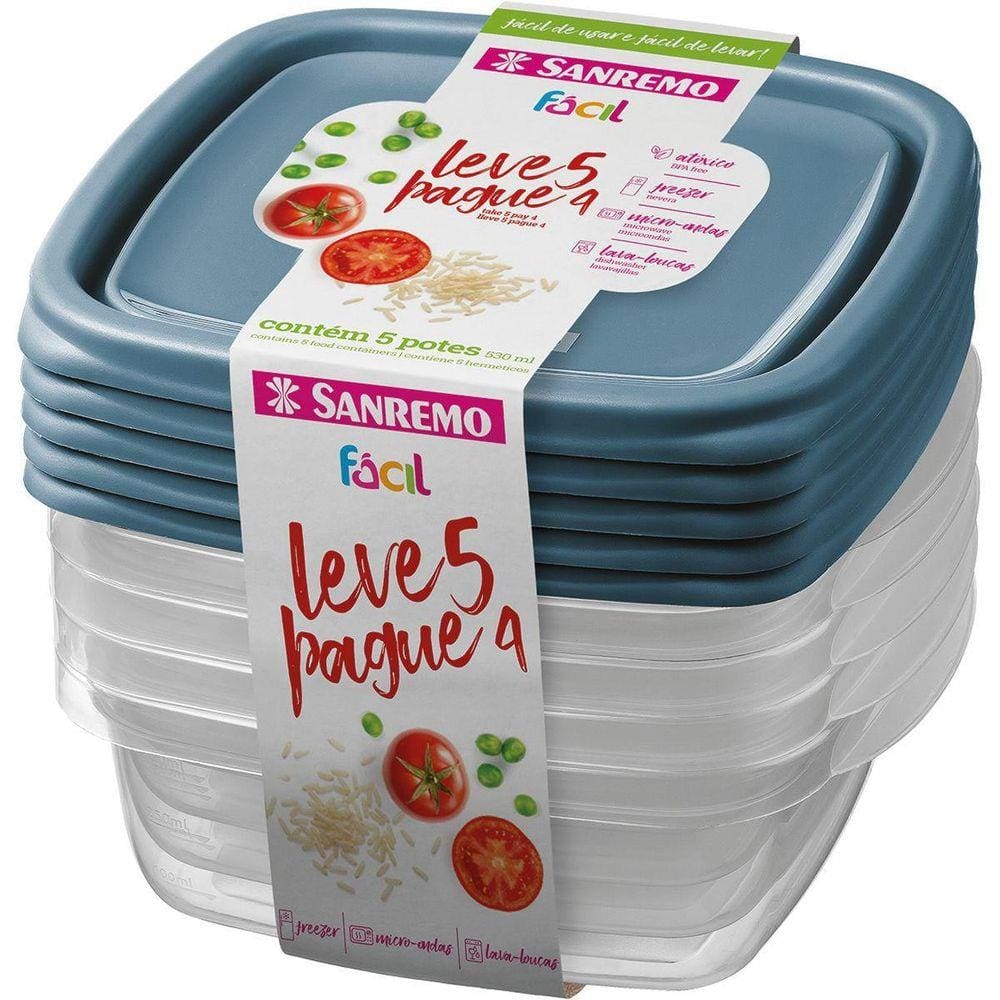 Pote Plástico Conjunto L5P4 Potes Fácil 530Ml