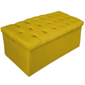 Calçadeira Baú Estofada Mel 100cm Solteiro Amarelo