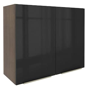 Armário Aéreo Madesa Lux 80 cm 2 Portas Rustic e Preto