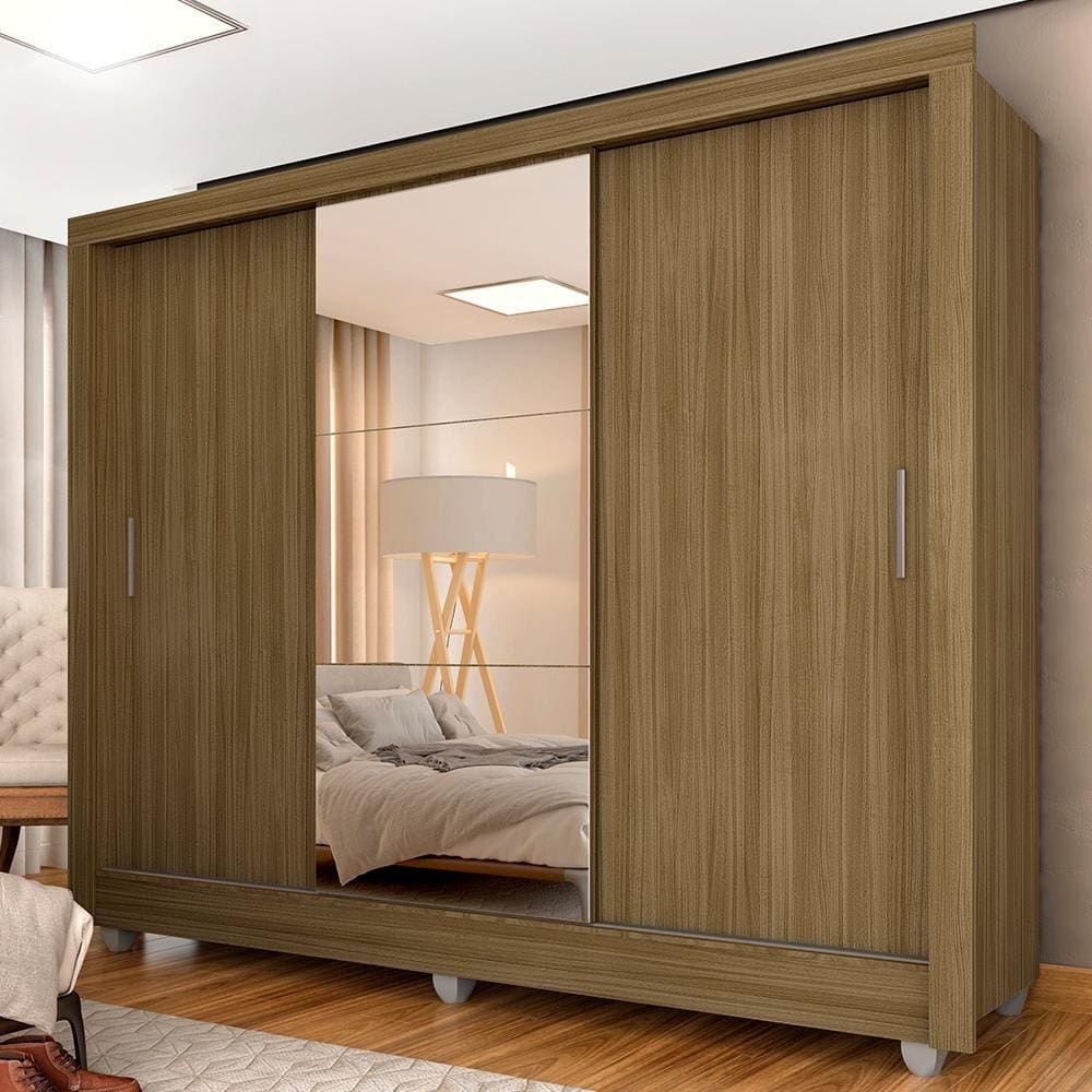 Guarda Roupa Casal Vivian 3 Portas Espelho Maior Boreal - Moveis Arapongas
