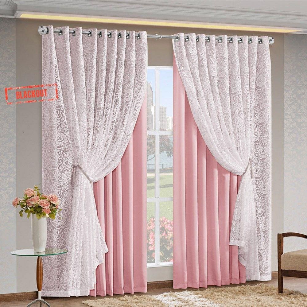 Cortina Monalisa Blackout Rosê 2,60m x 1,70m altura - Varão de até 2m