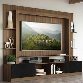 Rack Estante c/ Painel TV 65" e 2 portas Oslo Multimóveis Madeirado/Preto