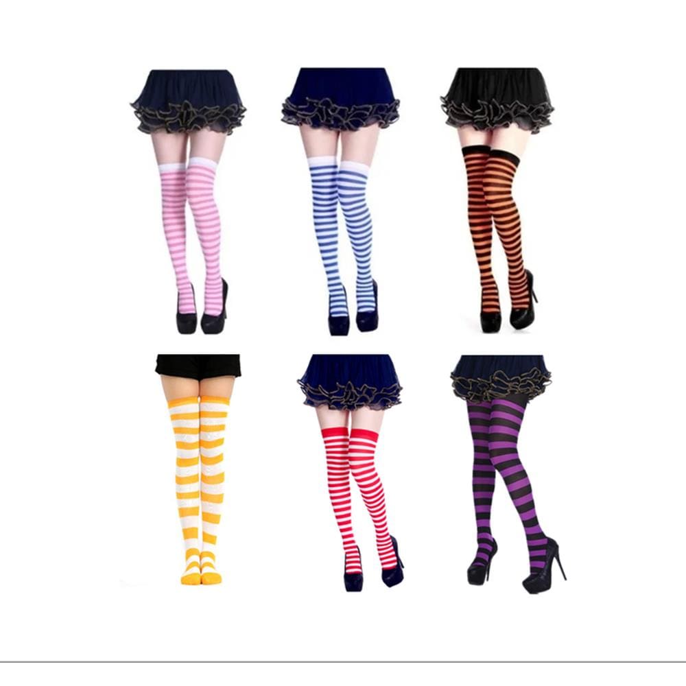 Meia Até Joelho Listrada 7/8 Cores Diversas Festas Cosplay