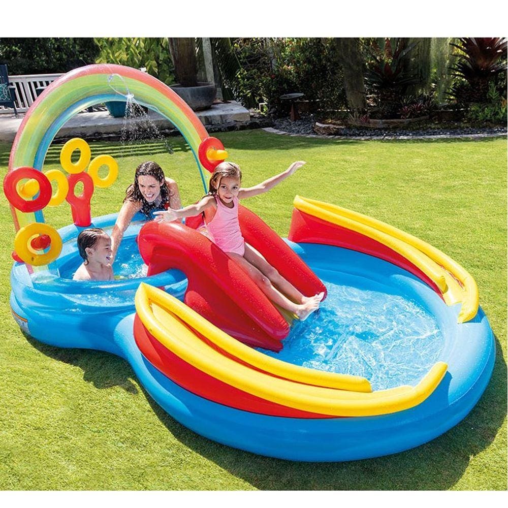 Piscina Playground Arco Íris 227 Litros Intex Tobogã