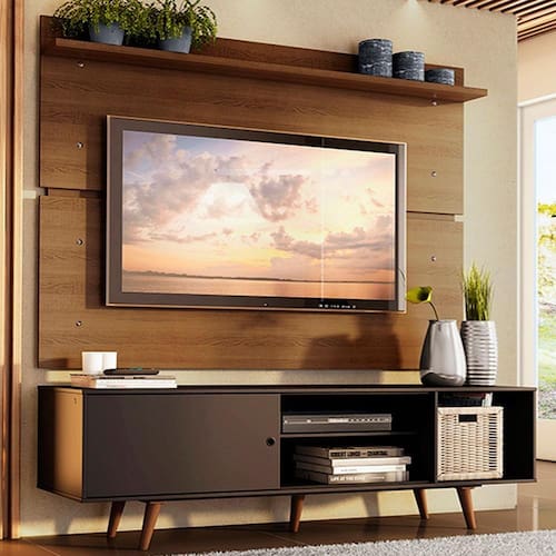 Rack Madesa Dubai e Painel para TV até 65 Polegadas com Pés - Preto/Rustic 8N5Z - Marrom