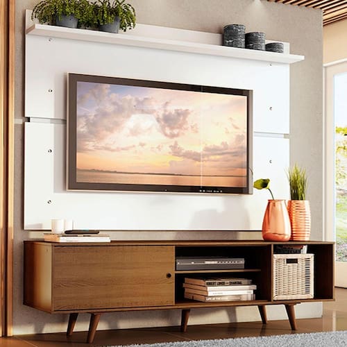 Rack Madesa Dubai e Painel para TV até 65 Polegadas com Pés - Rustic/Branco 5Z9B - Branco