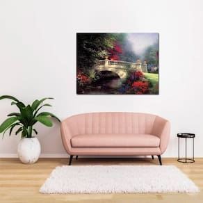 Quadros Paisagem Ponte Com Flores Vermelha 80X60Cm