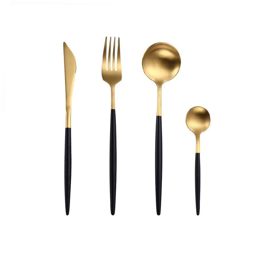 Jogo De Talheres Bicolor Dourado E Preto 16 Peças