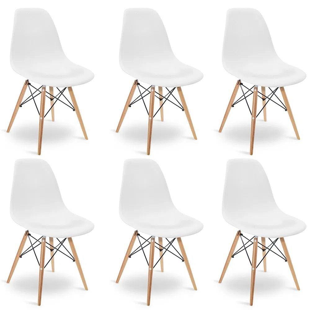 Kit 6 Cadeiras Charles Eames Eiffel Wood Design Branca