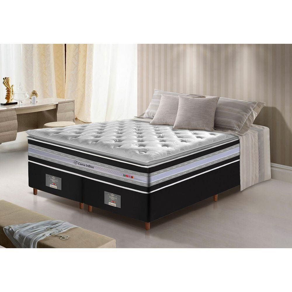 Conjunto Cama Box King de Molas Ensacadas D33 com Pillow TOP Cama inBox Select 193x203x71 Preto