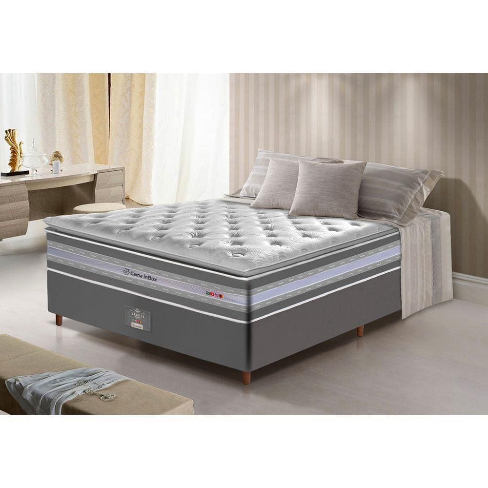 Conjunto Cama Box Casal de Molas Ensacadas D33 com Pillow TOP Cama inBox Select 138x188x71 Cinza