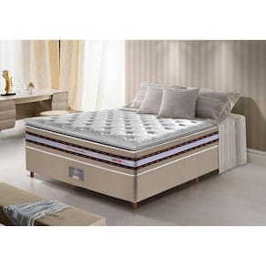 Conjunto Cama Box Casal de Molas Ensacadas D33 com Pillow TOP Cama inBox Select 138x188x71 Bege