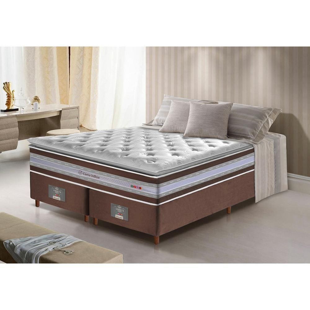 Conjunto Cama Box King de Molas Ensacadas D33 com Pillow TOP Cama inBox Select 193x203x71 Café