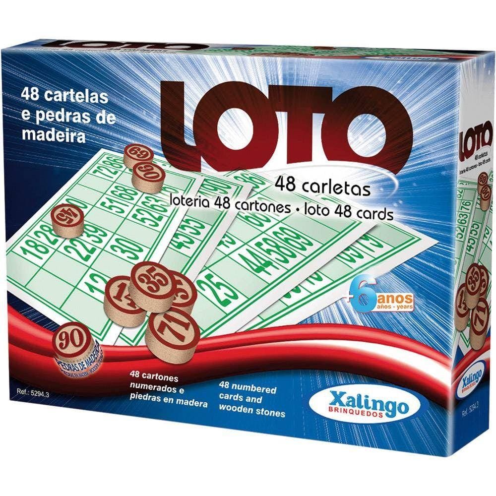 Jogo De Bingo Loto 48 Cartelas Pedras Madeira Xalingo
