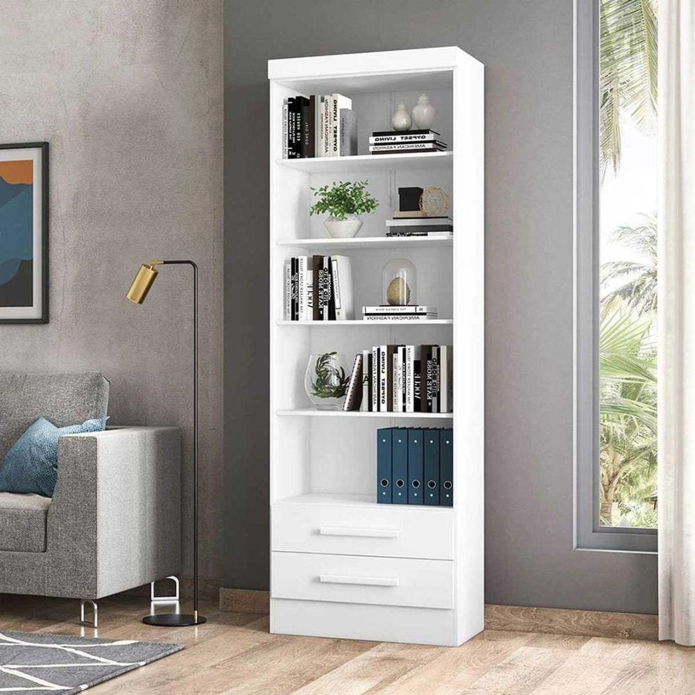 Estante Multiuso Livreiro 3420 Com 2 Gavetas Branco Qmovi Móveis
