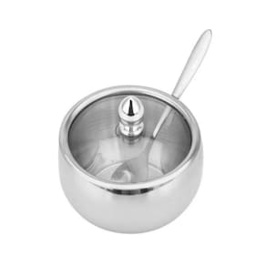 Açucareiro Com Colher Inox Tampa De Vidro