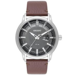 Relógio Orient analógico prata com pulseira de couro MBSC1039