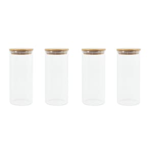 Pote Mantimentos Hermético Vidro Tampa Bambu kit 4pç 800ml