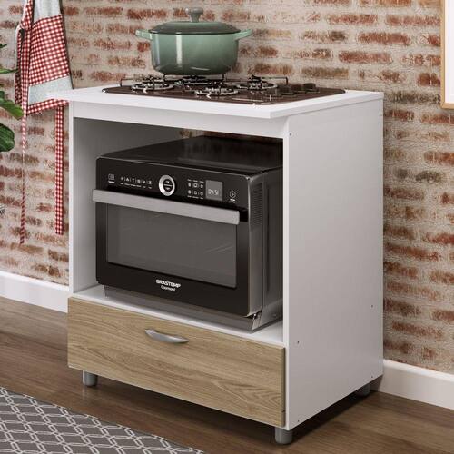 Balcão para Forno e Cooktop 4 Bocas Com 1 Gaveta Completa Móveis Branco