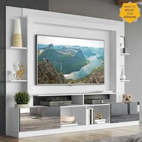 Rack c/ Painel TV 65" Portas c/ Espelho Oslo Multimóveis Branco/Preto