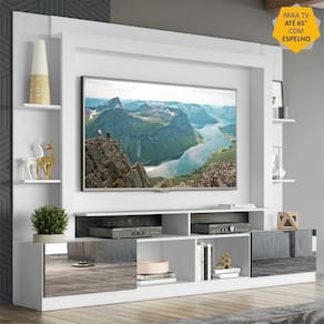 Rack c/ Painel TV 65" Portas c/ Espelho Oslo Multimóveis Branco/Tenerife