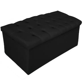 Calçadeira Baú Estofada 90cm Solteiro Suede Preto Adj Decor