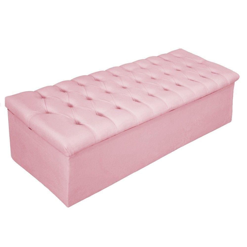 Calçadeira Baú Estofada 140cm Casal Suede Rosa Adj Decor