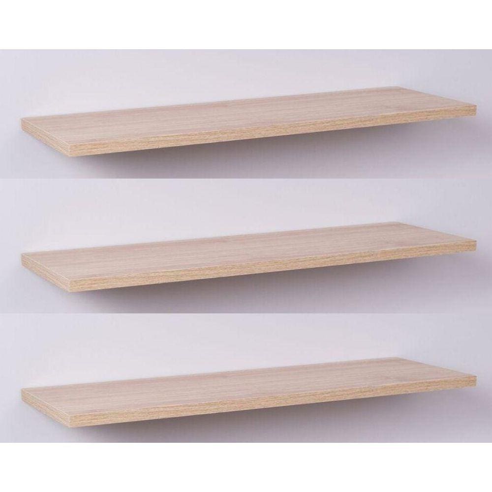 Kit com 3 Prateleiras 60 x 20cm Suporte Invisivel - Cor Carvalho Treviso (madeira clara)