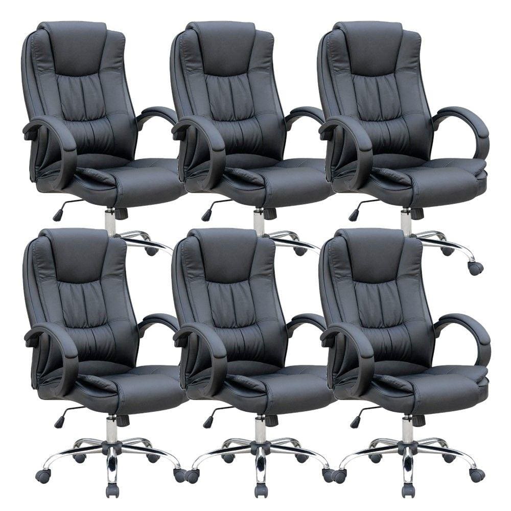 Conjunto Escritório com 6 Cadeiras Presidente Nice Giratória Regulagem de Altura à Gás Revestimento Preto