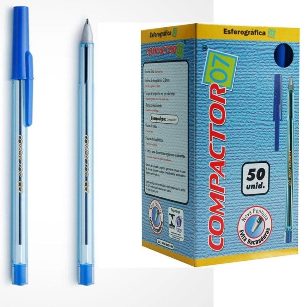 Caneta Esferografica 0.7 Azul Compactor 50 Unidades