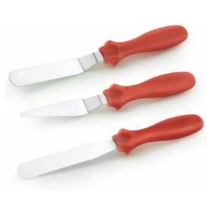 Kit 3 Espátulas Para Confeitar Bolo Em Inox Vermelha