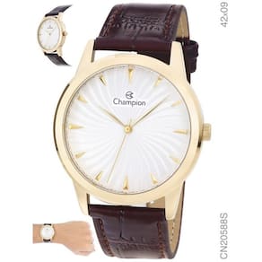 Relógio Champion Social CN20588S Quartz Dourado Pulseira de Couro Marrom