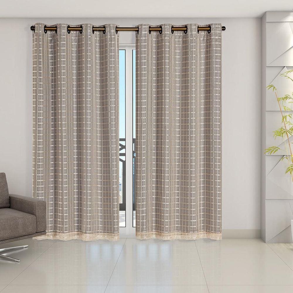 Cortina Blackout Pata Com Voil Xadrez 2,80 M X 2,30 M Avelã