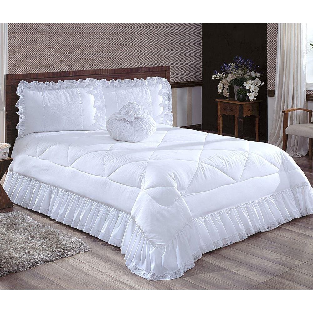 Colcha Casal Queen Coleção Charme Renda 04 Peças - Branco