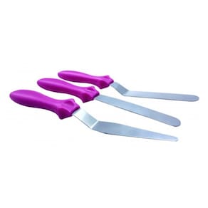 Kit 3 Espátulas Para Confeitar Bolo Em Inox Lilás / Roxa