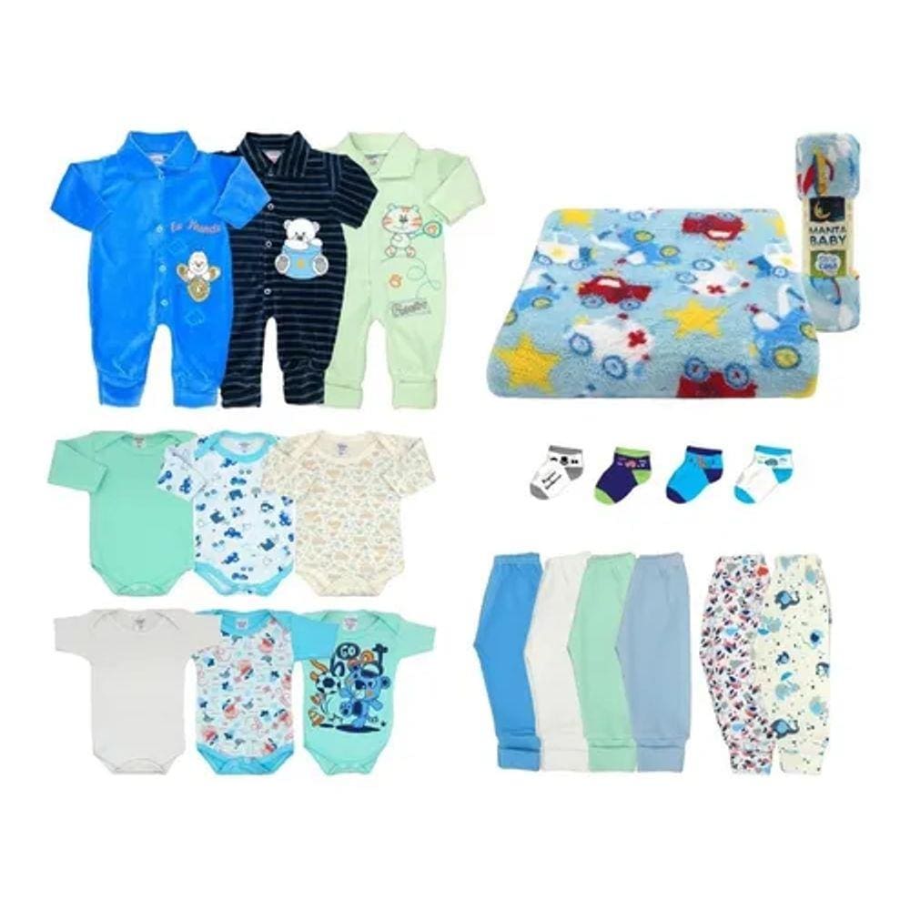 Kit Inverno Roupa Bebê Manta Microfibra Menino Menina 20Pçs