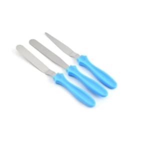 Kit 3 Espátulas Para Confeitar Bolo Em Inox Azul